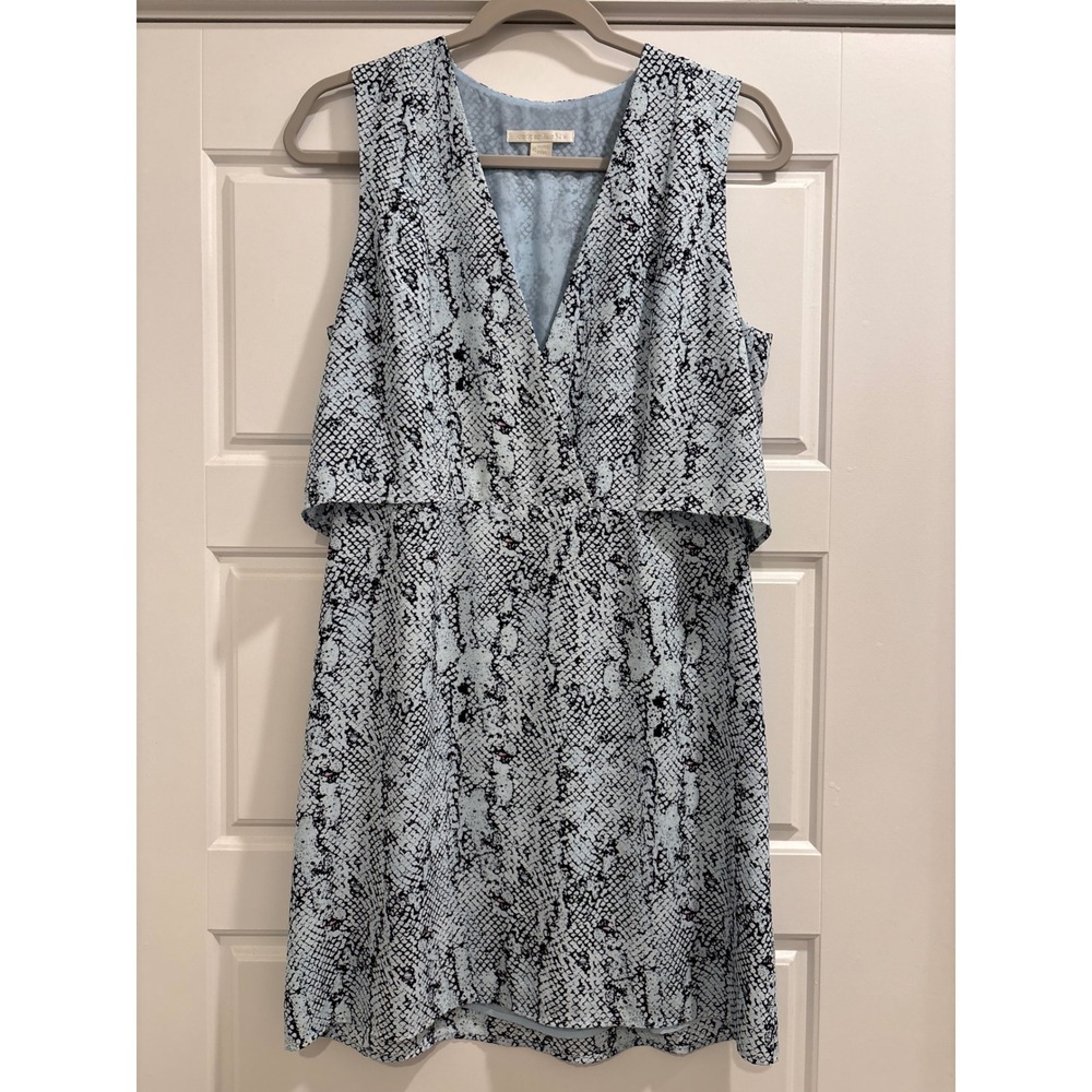 Cooper & Ella Blue Snakeskin Print Popover V-Neck Sleeveless Dress Medium